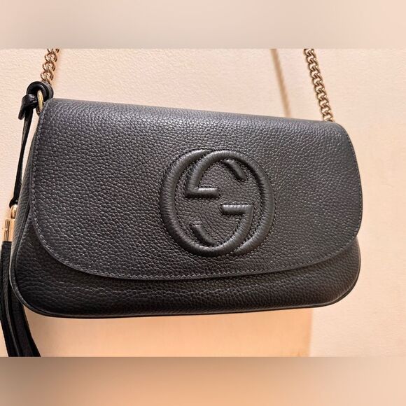 Gucci SoHo Crossbody Black Leather Gold Chain Purse - Picture 1 of 12